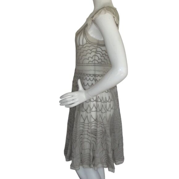 BIYA/Johnny Was Dress, S, Beige/Nude Mesh, Embroidered, SHEER, Cap shoulder - Picture 10 of 12
